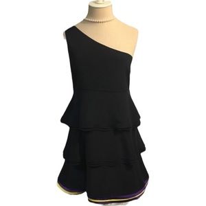 Alice + Olivia Silk One Shoulder Tiered Dress